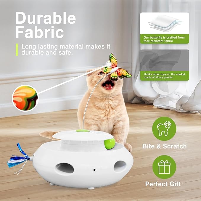 ALL FOR PAWS Motion Activated Cat Toys for Indoor Cats, Rechargeable 3-in-1 Interactive Fluttering Butterfly, Automatic Whack a Mole Kitten Toy, Track Balls Kitten Toy for All Breeds