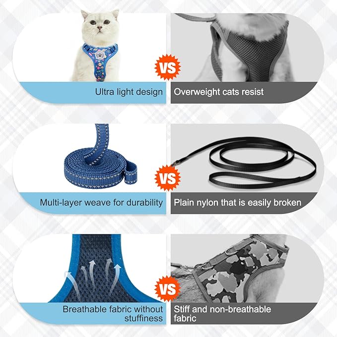 BEAUTYZOO Cat Harness and Leash Set for Walking Escape Proof, Neck Release Adjustable Harness for Kitten Puppy Small Medium Large Cats, Soft Cute Easy Control Small Cat Harness for Cats Boy and Girls