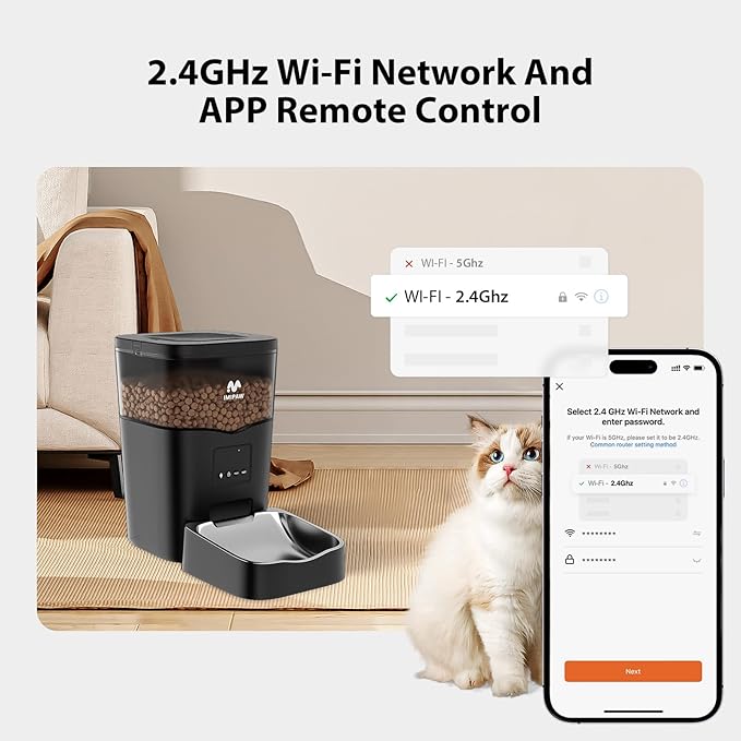 Automatic Cat Feeder WiFi: Automatic Cat Food Dispenser App Remote Control Timed Feeding of Dry Pet Food 10s Voice Recorder Programmable Food Dispenser for Cat & Small Dog Up to1-10 Meals Black
