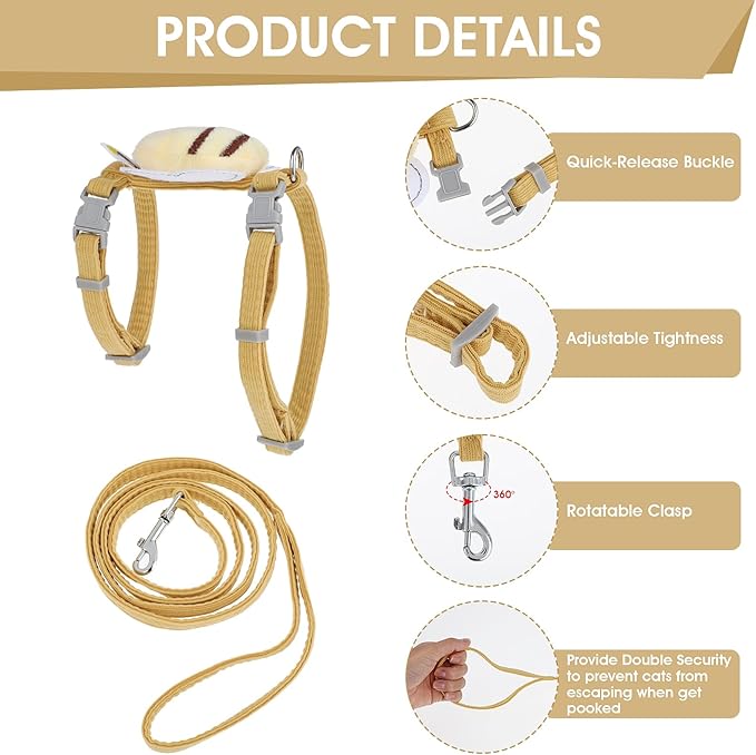TIESOME Cat Harness and Leash Set, Adjustable Gradient Kitten Harness Escape Proof Harness with Leash for Kitty Outdoor Walking (Vanilla Yellow)