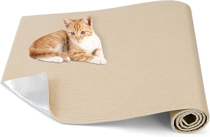 ORIA Cat Scratch Mat, Cat Wall Climbing Carpet, Trimmable Self-Adhesive Cat Scratch Furniture Protector, for Cat Tree, Cat Shelves, Indoor Cats Kitten, 1 Meter, Beige