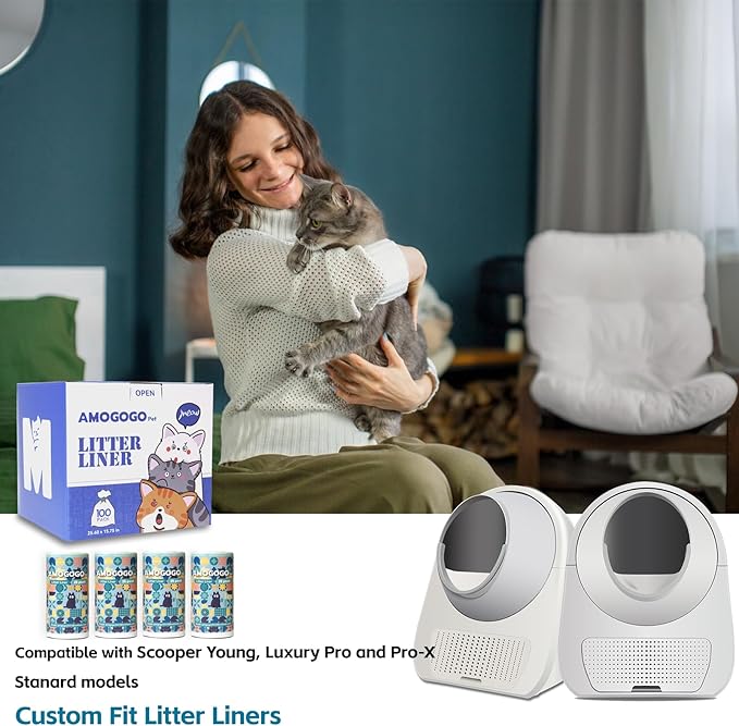 100 Pack Litter Box Bags, Compatible with Self Cleaning Litter Box Scooper Young and Luxury Pro, Automatic Litter Box Liners, Replacement Trash Bags with Drawstring, 25.59" x 15.75"