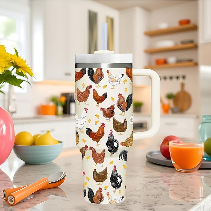 40 OZ Chicken Tumbler with Handle.Chicken Lover Gifts.Unique Birthday Christmas Gifts for Farmer Chicken Lover.Personalized 40 OZ Chicken Tumbler Gifts for Women Men.