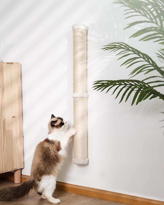 Cat Wall Scratcher, 34" Sisal Cat Scratching Post, Wall Mounted Cat Furniture for Indoor Cats, Tall and Sturdy Cat Climbing Pole for Large Cats