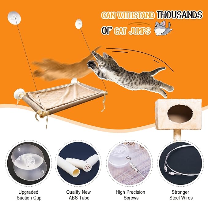 Cat Bed, Cat Window Perch Window Seat Suction Cups Space Saving Cat Hammock Pet Resting Seat Safety Cat Shelves - Providing All Around 360° Sunbath for Cats Weightedup to 50lb