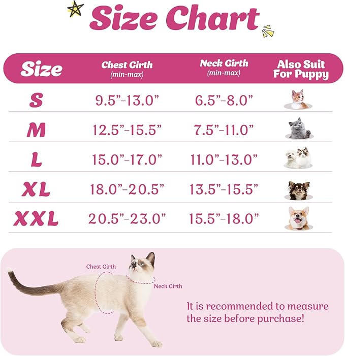 Supet Cat Harness and Leash Set - Soft Mesh Adjustable Cat Vest Harness with Reflective Strap for Walking Cat and Puppy Rabbit