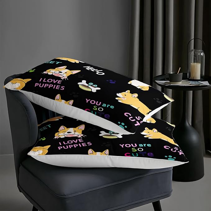 AILONEN Kids Puppy Comforter Set Twin Size - Cute Puppy Bedding Set for Girls Boys - Dog Lover Cartoon Pet Animals & Bones Print Duvet Set, 1 Quilt and 2 Pillowcases,All Season