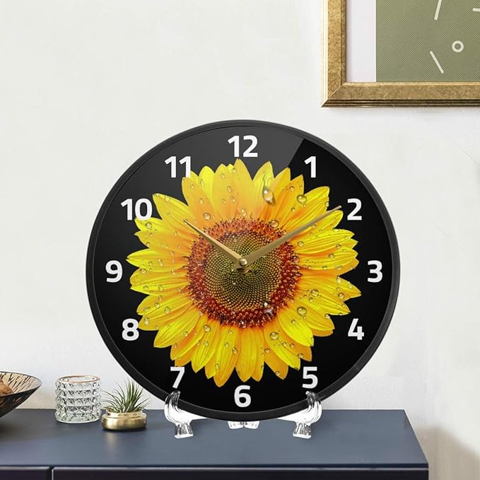 ALAZA Sunflower Close Up Floral Wall Clock Battery Operated Silent Non Ticking Clocks for Living Room Decor 12 Inch / 9.5 Inch