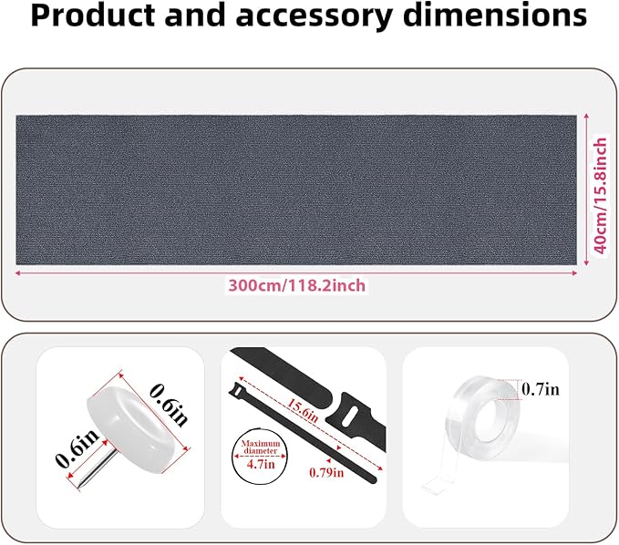 118.2"x15.8" Cat Scratching Mat, Self-Adhesive Cat Scratch Carpet, Cat Scratch Furniture Protector, DIY Climbing Cat Scratcher for Cat Tree Shelf Shelve, Couch Furniture Protector