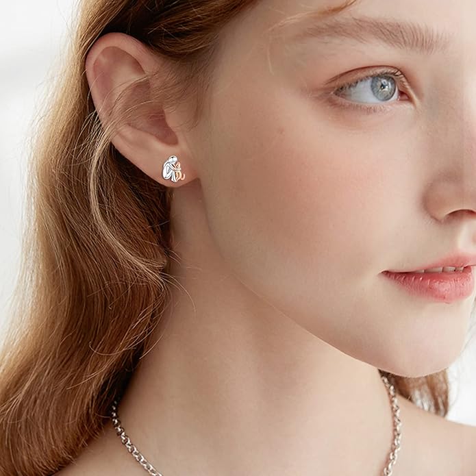 925 Sterling Silver Cat Earrings Cute Animal Kitten Stud Earrings cat Jewelry Gifts for Women Girls Hypoallergenic Earrings for Sensitive Ears