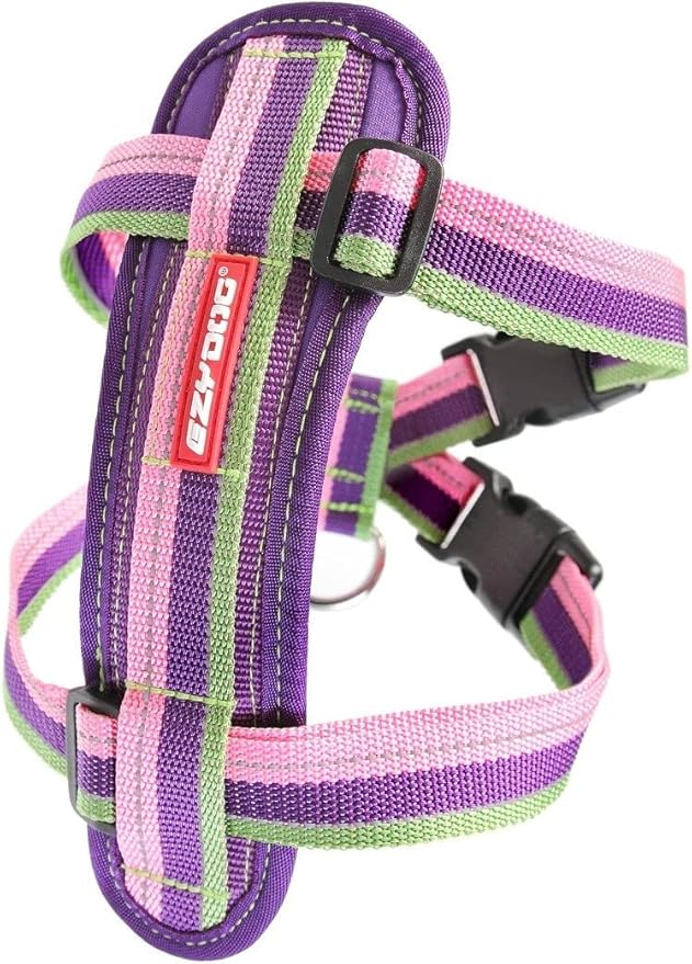 EzyDog Premium Chest Plate Custom Fit Reflective No-Pull Padded Comfort Dog Harness - Perfect for Training, Walking, and Control - Includes Car Restraint Attachment (X-Small, Bubble Gum)
