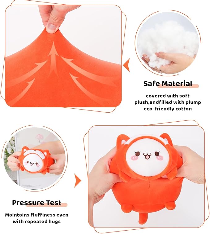 AIXINI Cute Cat Fox Plush Pillow 15.7” Kitten Foxes Stuffed Animal, Soft Kawaii Cat Plushie with Fox Outfit Costume, Hugging Plush Squishy Pillow Toy Gifts for Kids