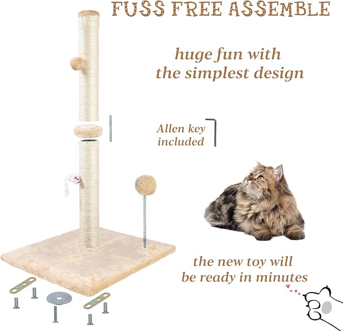 ANWA 32" Tall Cat Scratching Posts for Indoor Cats, 3-in-1 Cat Scratching Post with Plush Toys, Premium Sisal Post for Cats at All Ages with Reinforced Stable Base