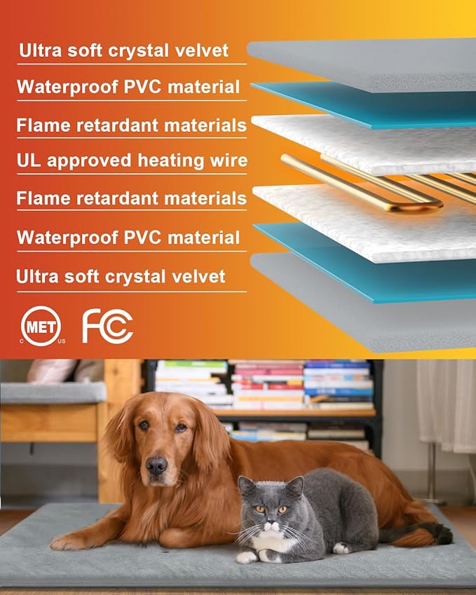 Pet Heating Pad for Cat & Dog Outdoor, Indoor Warming Heated Mat Pad, Waterproof Heated Dog Cat Bed with Chew Resistant Cord for Outside, Pet Heater Warmer Blanket for Puppy & Kitten