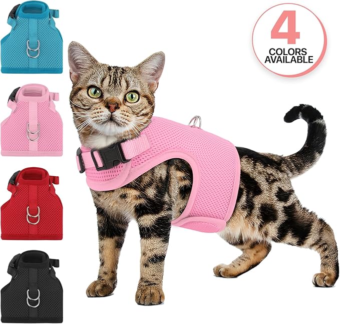 MoNiBloom Soft Cat Harness for Walking Escape Proof and Travel, Kitten Adjustable Breathable Vest Harness - Pink, S