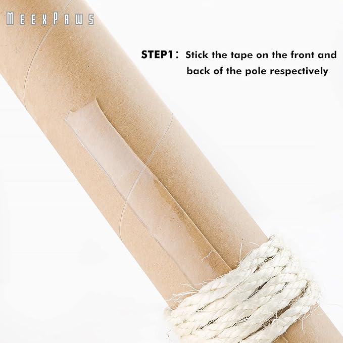 MEEXPAWS Natural Strong Sisal Rope Replacement for Cat Scratching Posts | Adhesive Tapes for Winding Easy & Tight | 1/4 “ Diameter | Brown | 164FT