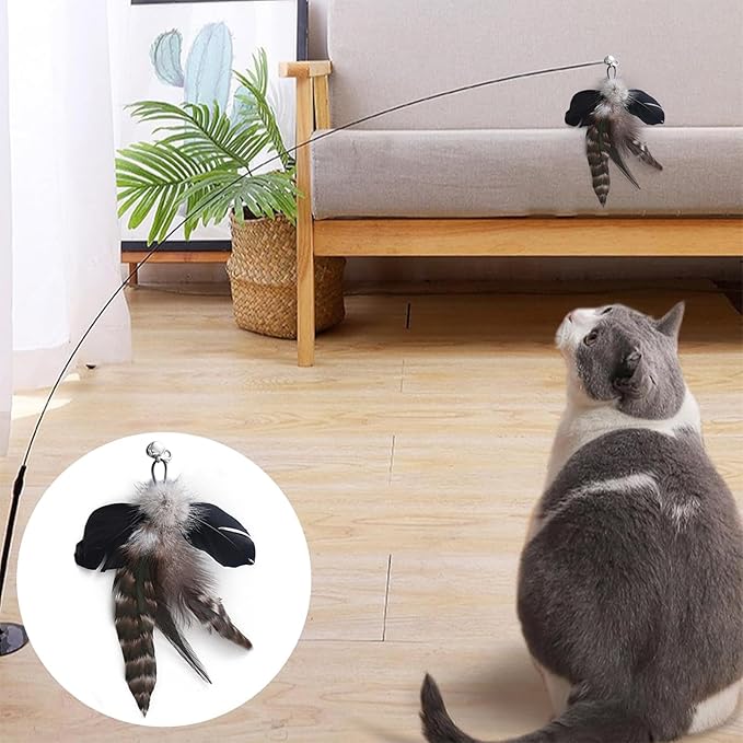 10 Pieces Cat Insect Feather Toys Replacement Cat Toy Wand Refills Interactive Cat Teaser Wand Attachments with Bell for Cat Toy
