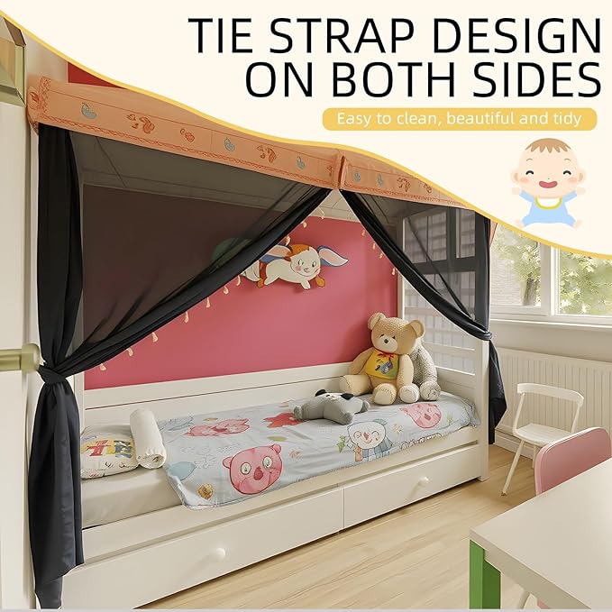 4 Corners Mosquito Net for Mosquiteros para Camas Bed Canopies Netting Bed Drapes Rectangular Mosquito Mesh for Camping Home Outdoor Travel Dormitory(Black,L75 X W79 X H67 Inch)