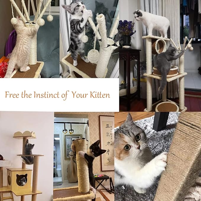 Cat Natural Sisal Rope for Scratching Post Tree Replacement, Hemp Rope for Repairing, Replacement Cat Tree and Tower (6 mm 66 Ft)