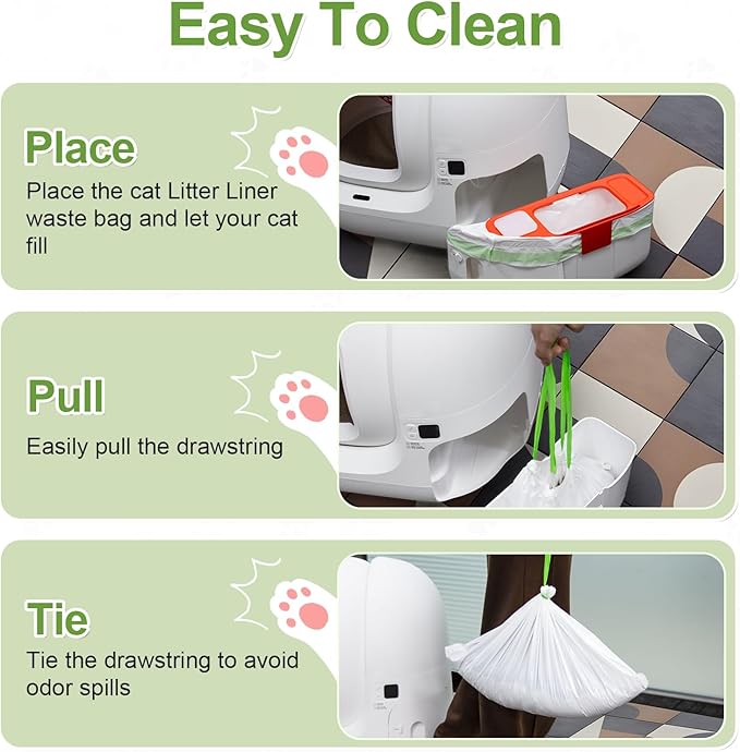 120 Pack Cat Litter Box Liners for PET KIT Pura MAX & X, Extra Thick Heavy Duty Drawstring Self-Cleaning Robot Litter Bags, Leak-proof Disposable Replaced Pet Kitty Poop Trash Bag 21.7" * 11.8"