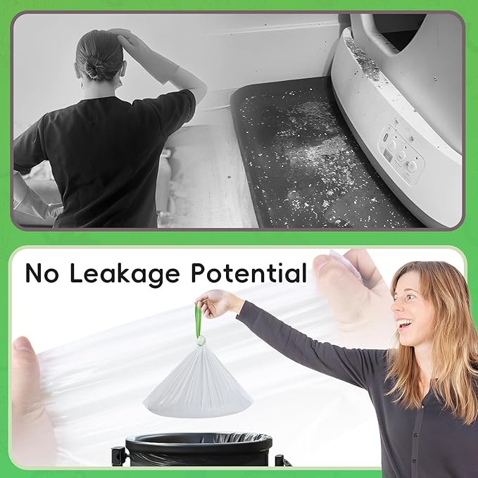 60 Pack Cat Litter Box Liners for Meo Want SC01, MW-SC02, MW-LR01, Extra Thick Drawstring Heavy Duty Leak-proof Disposable Smart Self-Cleaning Litter Box Robot Waste Drawer Trash Bags 18" x 12.6"