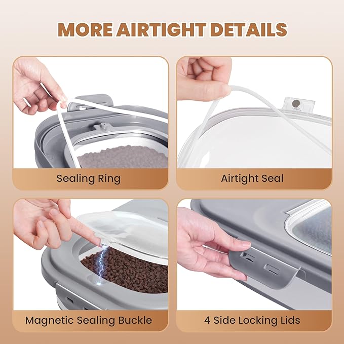 15-23 Lbs Airtight Dog Food Storage Container,Collapsible Dog Food Container with Lid,Wheels,Handle,Large Cat food storage Container with Scoop,Small Food Container for Dog Cat