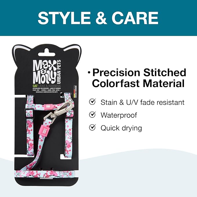 Max and Molly Adjustable Cat Harness and Leash Set - Escape-Proof Cat Harness with Leash for Outdoor Walking and Exploring, Soft Padded Double Stitched Material (Cherry Bloom)