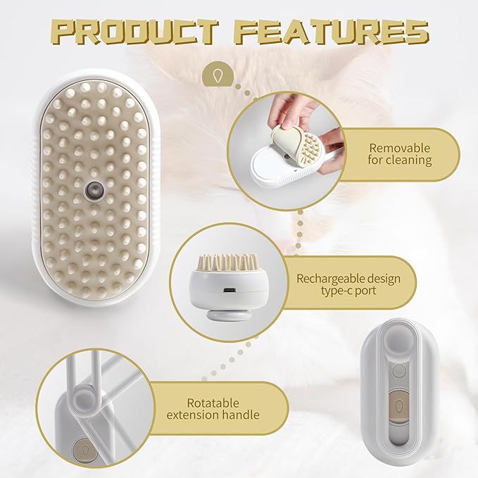 3 in 1 Steamy Hair Brush with Steamer - Suitable for Cats, Dogs, and All Pets (white)