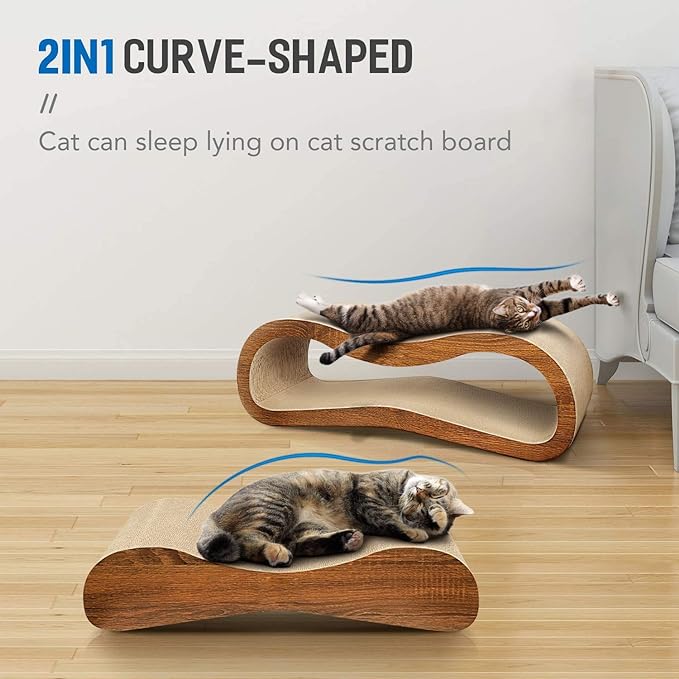 2 in 1 Cat Scratcher Cardboard Lounge Bed, Cat Scratching Board, Durable Board Pads Prevents Furniture Damage,Large
