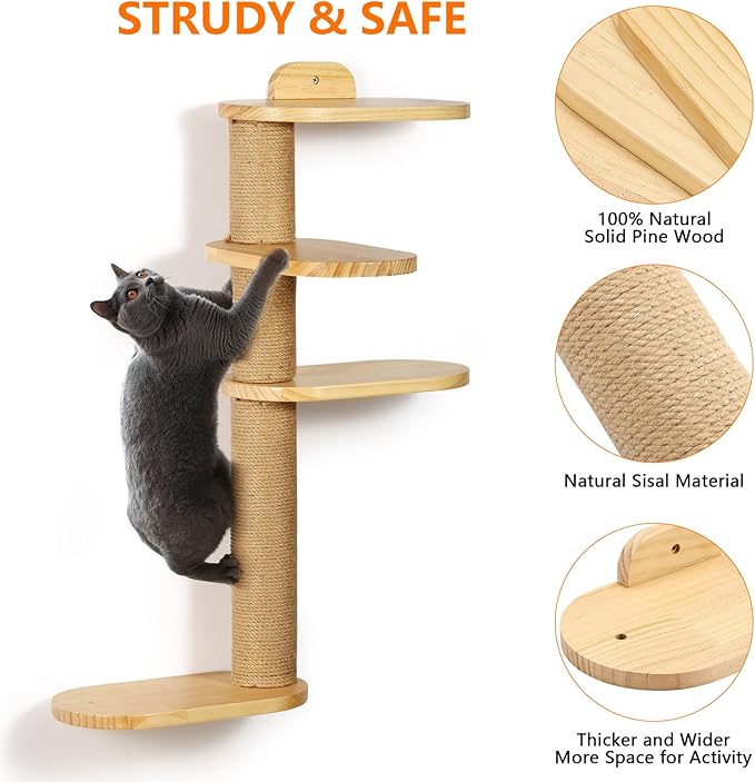 Cat Wall Shelves,Transformable Cat Scratching Post Wall Mounted, DIY Wall Mounted Cat Furniture for Climbing, Play, Nap (4-Layer)