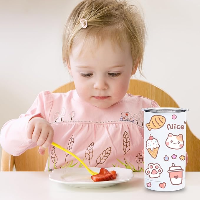 6 Pack Sublimation Blanks Sippy Cup Baby Bottle with Handles Straight Stainless Steel Insulated Skinny Tumblers with Splash proof Lid 12 oz Shatterproof Water Tumbler