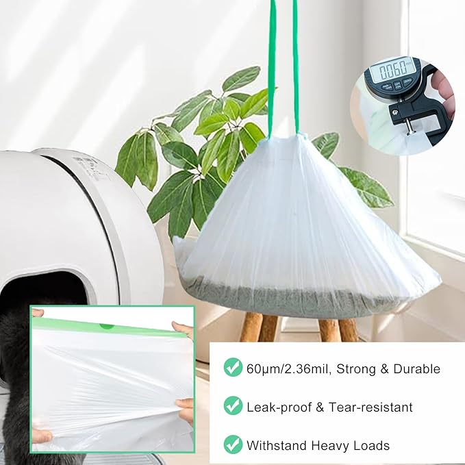 100 Pack Cat Litter Box Liner Bags Compatible with Self-cleaning Cat Litter Box, Thick Heavy Duty Drawstring Waste Drawer Liners Compatible with PURA X/MAX Automatic Litter Box -23" x 12"