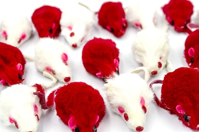 20 I Love You Romantic Cat Mice Toys with Catnip and Rattle Sound Made of Real Rabbit Fur Interactive Catch Play Mouse Toy for Cat, for St Valentine's Day, Anniversary, New Year