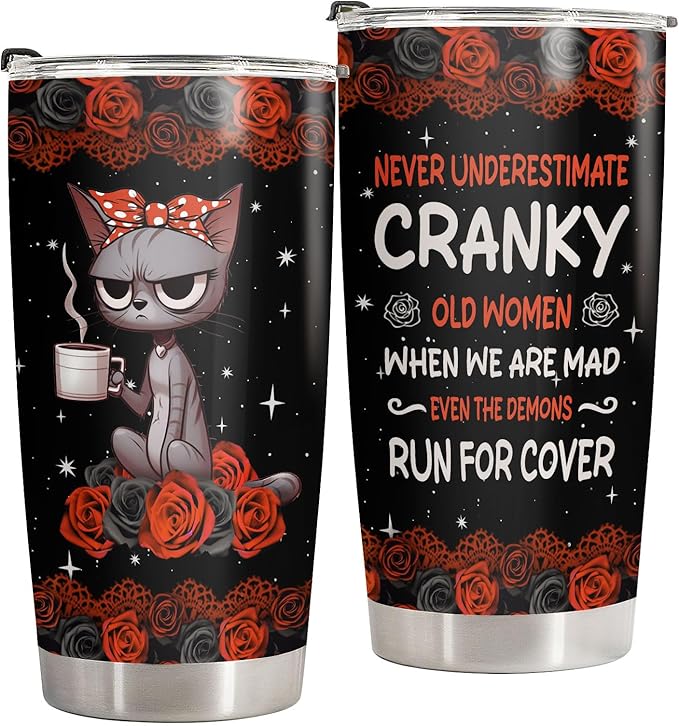 34HD Funny Black Cat Tumbler with Lid, 20 oz Stainless Steel Vacuum Insulated Pet Coffee Mug, Cat Lover Gifts for Women Girl Mom Birthday Halloween Christmas