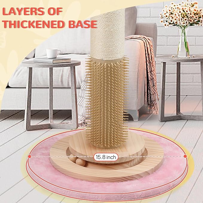 45'' Tall Cat Scratching Post,3.5Inch Diameter Sisal Rope Scratching Post for Indoor Cats Adults Kittens,Cat Scratcher with Interactive Ball Toys Self Groomer Brush for Large Cats (45 inch)