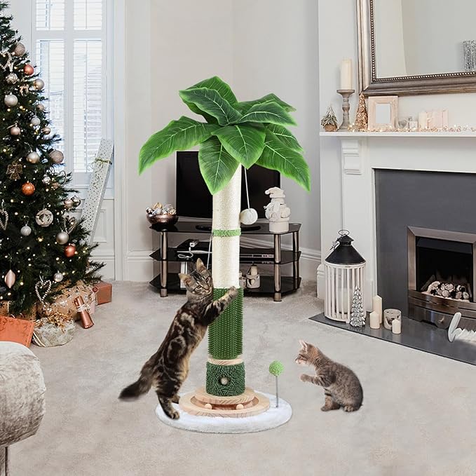 Cat Scratching Post for Indoor Cats Adults-39.4'' Tall Cat Scratcher with Nature Sisal Rope,Cat Toy Interactive Ball Self Groomer,Large Scratching Post for for All Cats Protect Your Furniture