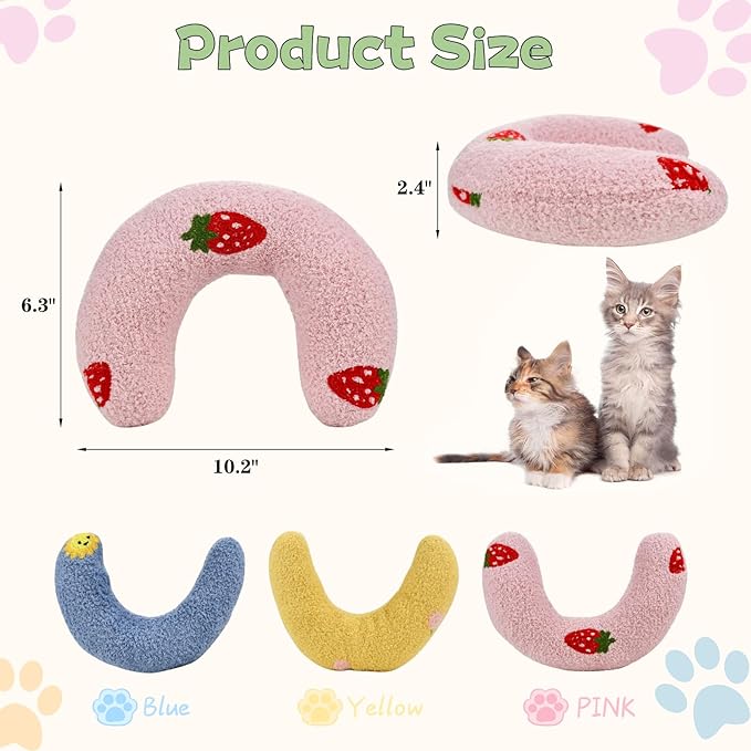 3 Pcs Kitten Pillow for Indoor Cats Puppy Cute Embroidery Pattern Kitten Pillow Bed Curl UP Half Donut Pet Sleeping Improve Pillow for Girl Boy Cats