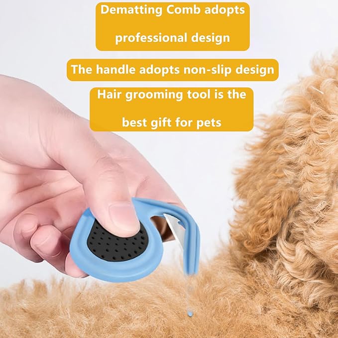 2 PCS Pet Grooming Tool Professional Dematting Comb Dog Detangler Brush Hair Grooming Tool Dog Undercoat Rake Grooming Rake for Grooming - Cuts Through Matts & Tangles with Ease(Blue、Green）