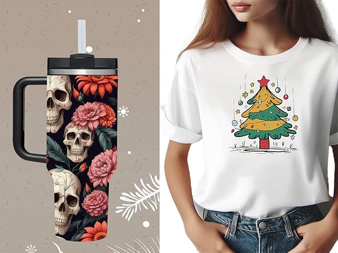 AMZUShome 40 OZ Goth Black Skull Tumbler with Handle.Skull Lover Goth Gifts.Unique Birthday Christmas Halloween Gifts.Personalized 40 OZ Goth Black Skull with Flower Tumbler Gifts for Women Men.