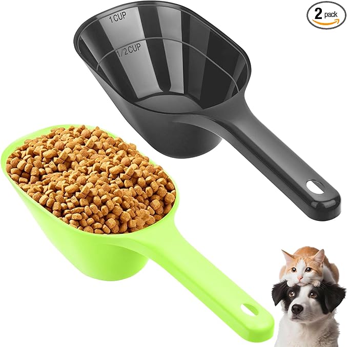 2 PACK Dog Food Scoop,1 Cup Capacity Pet Food Scoop With Measuring Lines For Dog, Puppy and Cat (Green and Black)