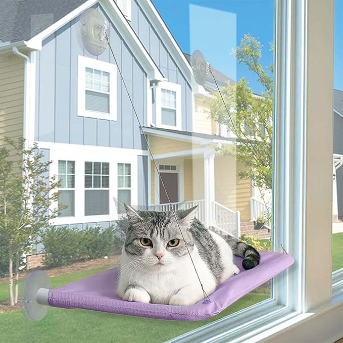 Cat Hammock for Window Cat Window Bed Cat Window Perch for Indoor Cats Suction Cups Cat Window Hammock Space Saving Window Seat for Cats Inside (Purple)