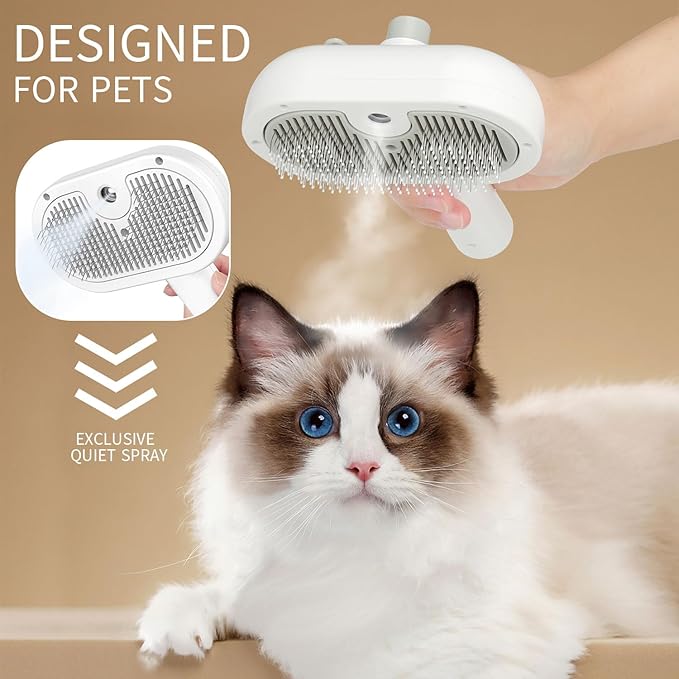 3 in 1 Cat Brush for Shedding - Spray Pet Hair Removal Comb with Water Tank and Release Button - Steamy Cat Brush - Pet Spray Hair Comb for Dogs and Cats