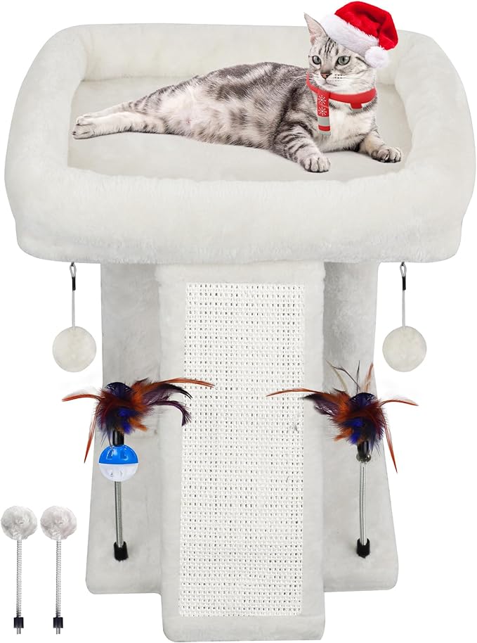 TWDEPART Cat Tree Cat Tower with Cat Scratching Post for Indoor Cats,Activity Centre Climbing Tree Cat Furniture with Playful Toy Balls,Beige