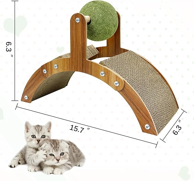 Fhiny Kitten Scratching Pad, 2-in-1 Cardboard Kitten Scratcher with Large Catnip Ball Small Corrugated Sloped Kitty Toy Multi-Faceted Scratch Post Thickened Board Scratch for Cats Kitty Bunny