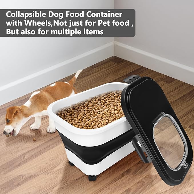 2 PCS Dog Food Storage Containers 15-20 Lbs Collapsible Dog Food Storage Container - with Measuring Cup &Scoop(black+black)