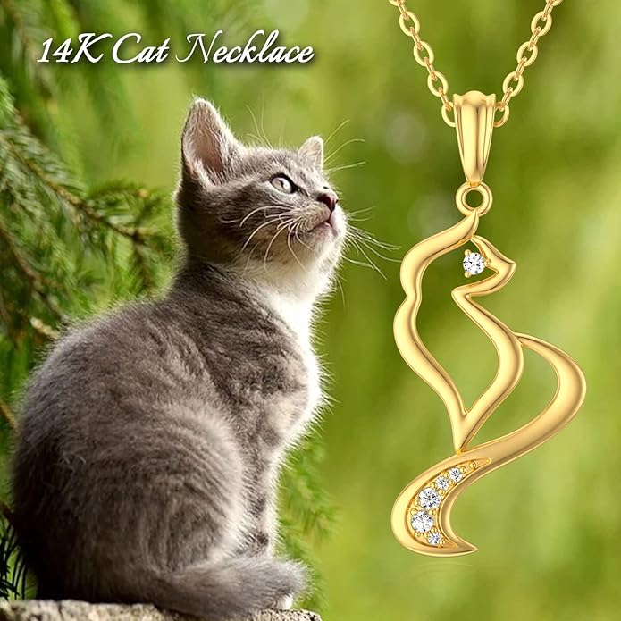 WSX 14K Real Gold Animal Necklace for Women, Bear/Cat/Rabbit/Elephant/Horse Pendant Charm Jewelry Gifts Mother Day Valentine Christmas