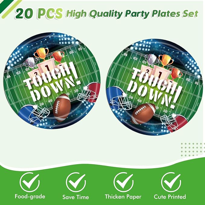 41Pcs Football Party Decorations Football Party Supplies Tableware Set -20 Guests Football Theme Party Plate,Napkins and Tablecloths for Super Sunday Touchdown Party Decoration