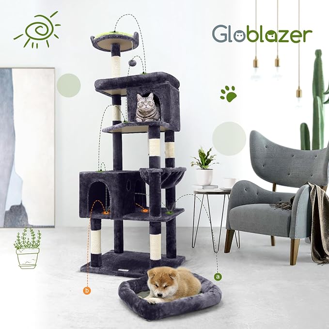 S72 Heavy Duty Cat Trees for Large Cats, Sturdy 72in Maine Coon Cat Tree for Large Cats 20 lbs+ Heavy Duty Cat Tower for Adult Biggest Cats with 6 Scratching Posts, Hammock, Dark Gray