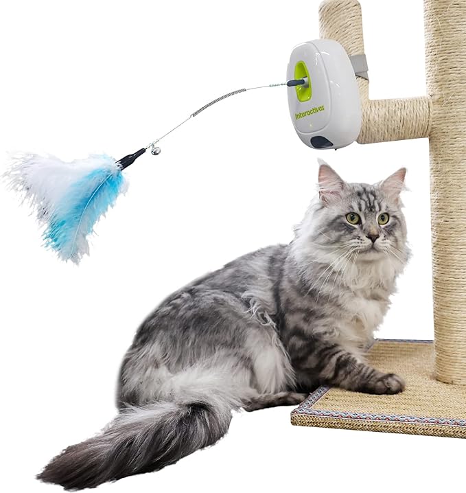 ALL FOR PAWS Automatic Cat Wand Toy Motion Activated Interactive Cat Toys Enrichment Feather Teaser Toys with Post Adaptor for Indoor Cats