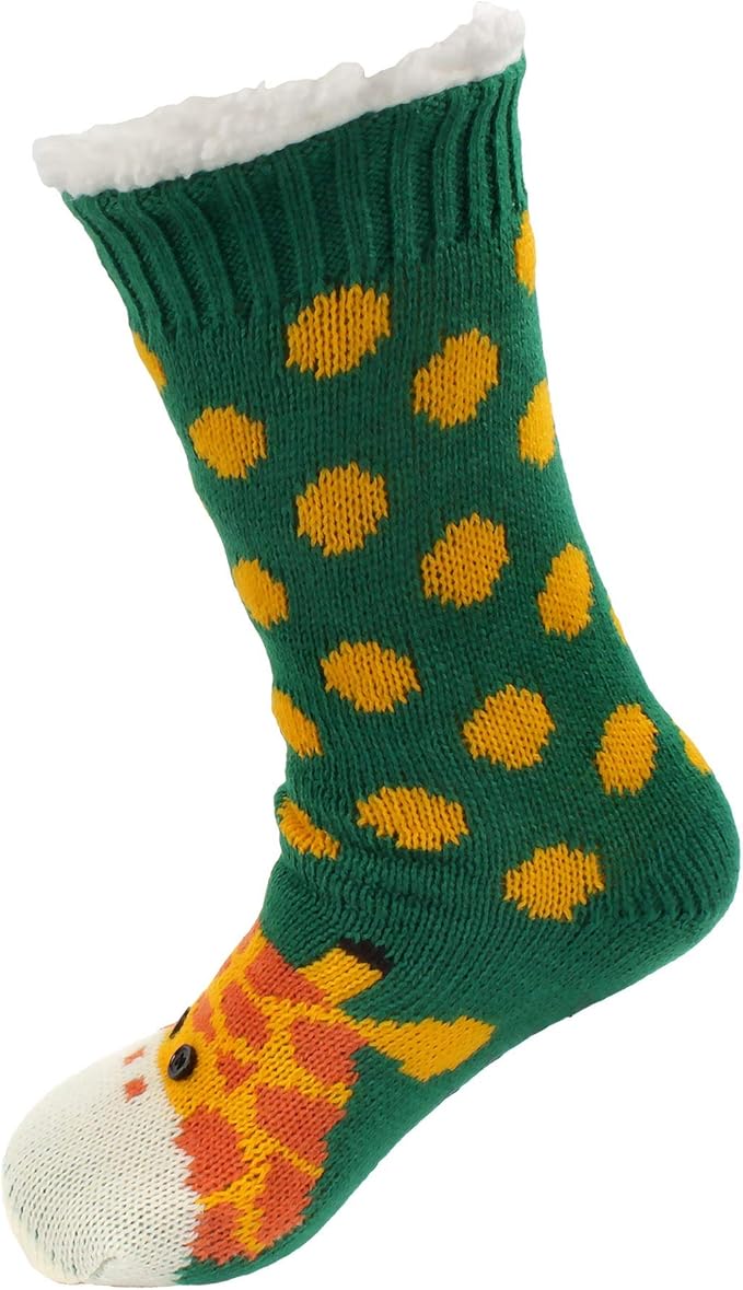 BambooMN Extra Thick Cozy Fuzzy Animal Thermal Cabin Plush Fleece-lined Knitted Crew Socks